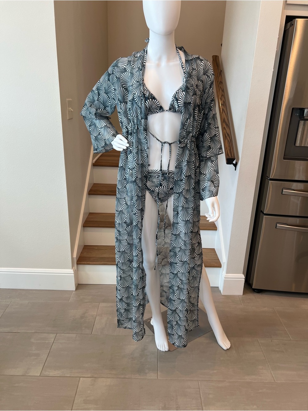 Leaf Print Bikini Set with Matching Sheer Cover Up